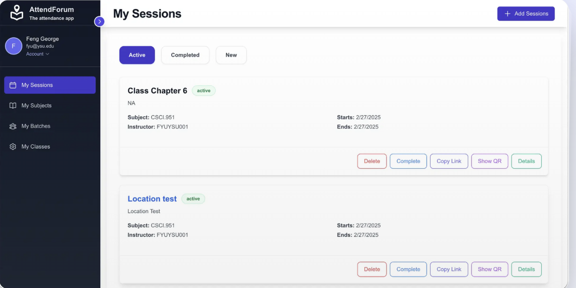 Screenshot of AttendForum attendance system.